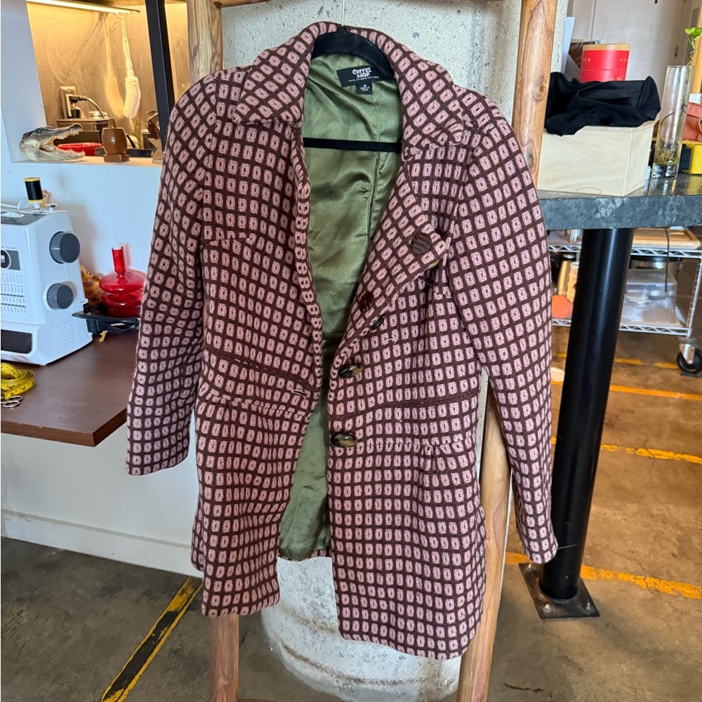CoffeeShop Pink and Green Patterned Trench Coat